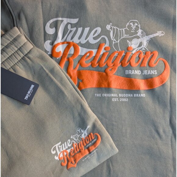 True Religion Men's Sweatsuit M L XL Fleece Tracksuit Gift Set Olive Green NWT